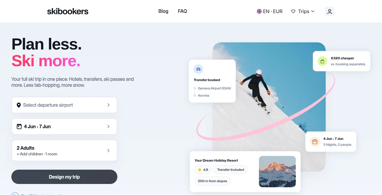 Screenshot of Skibookers – An AI tool in the ,AI Life Assistant ,Other ,AI Trip Planner  category, showcasing its interface and key features.