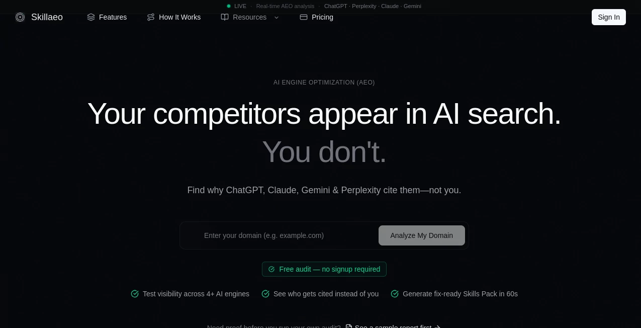 Screenshot of Skillaeo – An AI tool in the ,AI SEO Assistant ,AI Marketing Plan Generator ,AI Research Tool ,Other  category, showcasing its interface and key features.