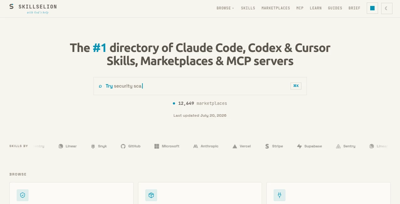 Screenshot of Skillselion – An AI tool in the ,AI Developer Docs ,AI Developer Tools ,AI Research Tool ,AI Tools Directory  category, showcasing its interface and key features.