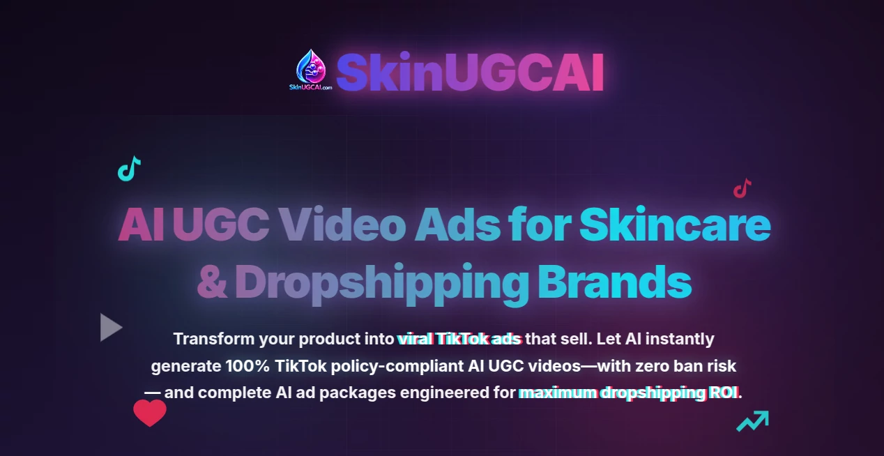 Screenshot of SkinUGCAI – An AI tool in the ,AI Tiktok Assistant ,AI Ad Generator ,AI Video Generator ,AI Short Clips Generator  category, showcasing its interface and key features.