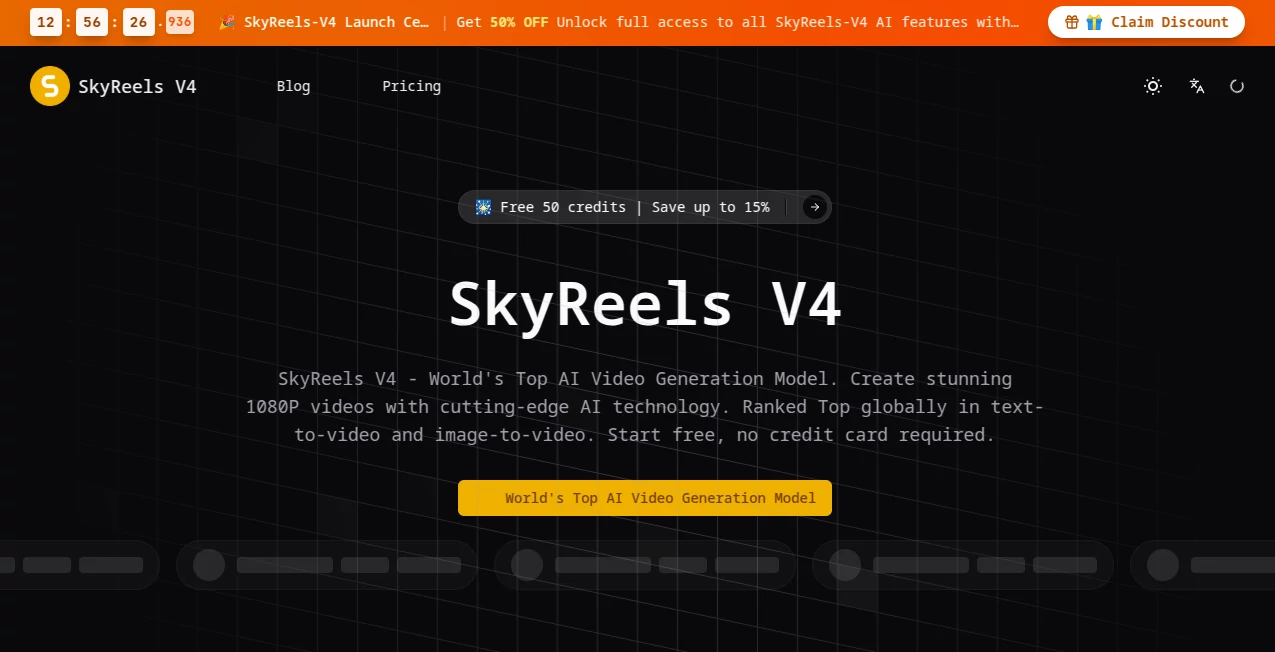 Screenshot of SkyReels V4 – An AI tool in the ,AI Animated Video ,AI Image to Video ,AI Video Generator ,AI Text to Video  category, showcasing its interface and key features.