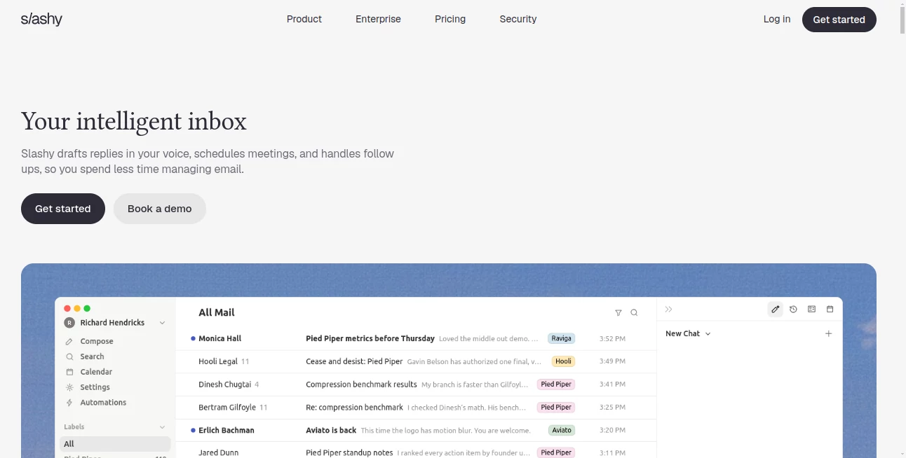 Screenshot of Slashy – An AI tool in the ,AI Productivity Tools ,AI Email Assistant ,AI Email Generator ,AI Scheduling  category, showcasing its interface and key features.