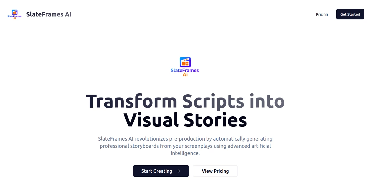 Screenshot of SlateFrames AI – An AI tool in the ,AI Photo & Image Generator ,AI Script Writing ,AI Story Writing ,AI Text to Image  category, showcasing its interface and key features.