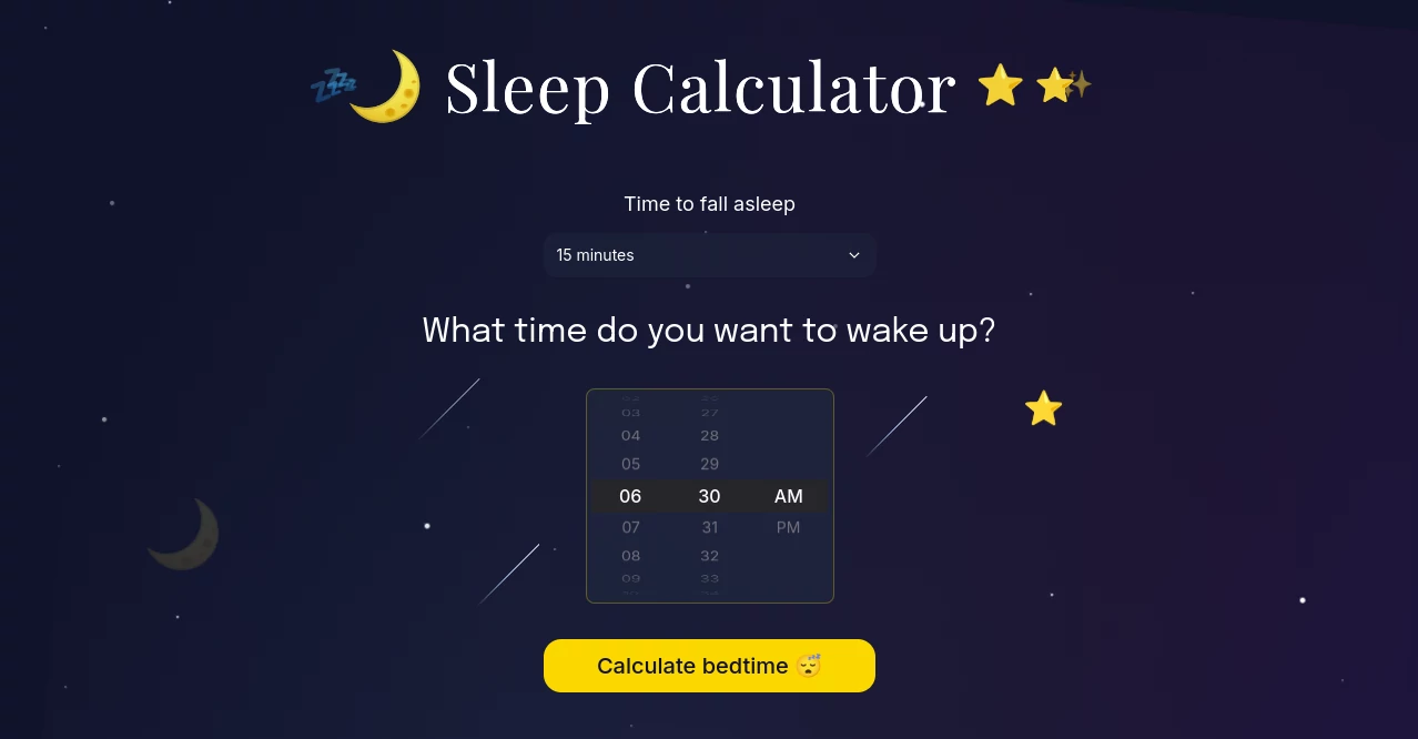 Screenshot of Sleep Calculator – An AI tool in the ,AI Scheduling  category, showcasing its interface and key features.