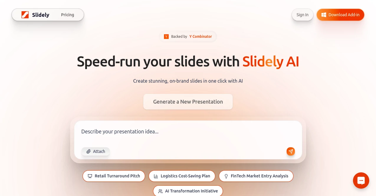 Screenshot of Slidely – An AI tool in the ,AI Design Assistant ,AI Content Generator ,AI Productivity Tools ,AI Presentation Generator  category, showcasing its interface and key features.