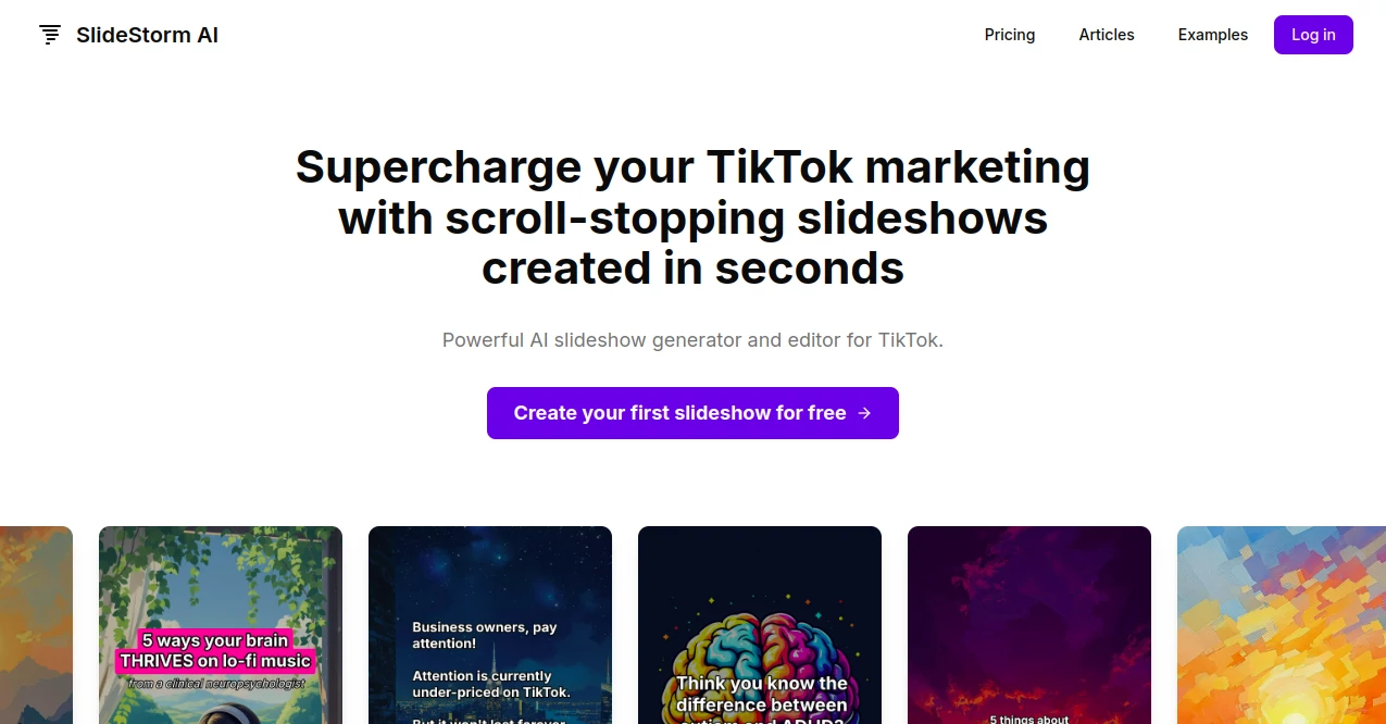 Screenshot of SlideStorm AI – An AI tool in the ,AI Design Generator ,AI Education Assistant ,AI Summarizer ,AI Productivity Tools ,AI Video Editor ,AI Tiktok Assistant  category, showcasing its interface and key features.