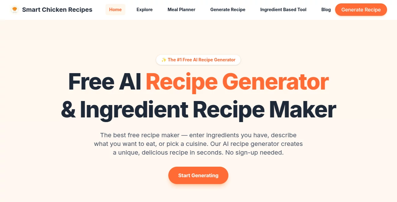 Screenshot of Smart Chicken Recipes – An AI tool in the ,AI Recipe Assistant ,AI Life Assistant ,AI Content Generator ,AI Cooking Assistant  category, showcasing its interface and key features.