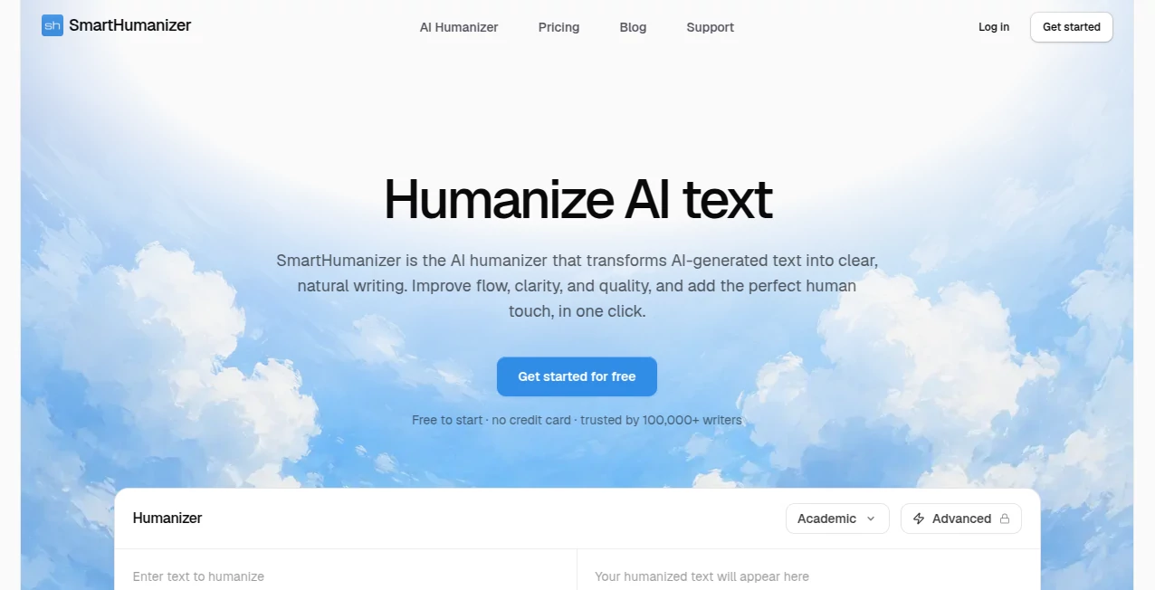 Screenshot of SmartHumanizer – An AI tool in the ,AI Content Generator ,AI Rewriter ,AI General Writing ,AI Writing Assistants  category, showcasing its interface and key features.