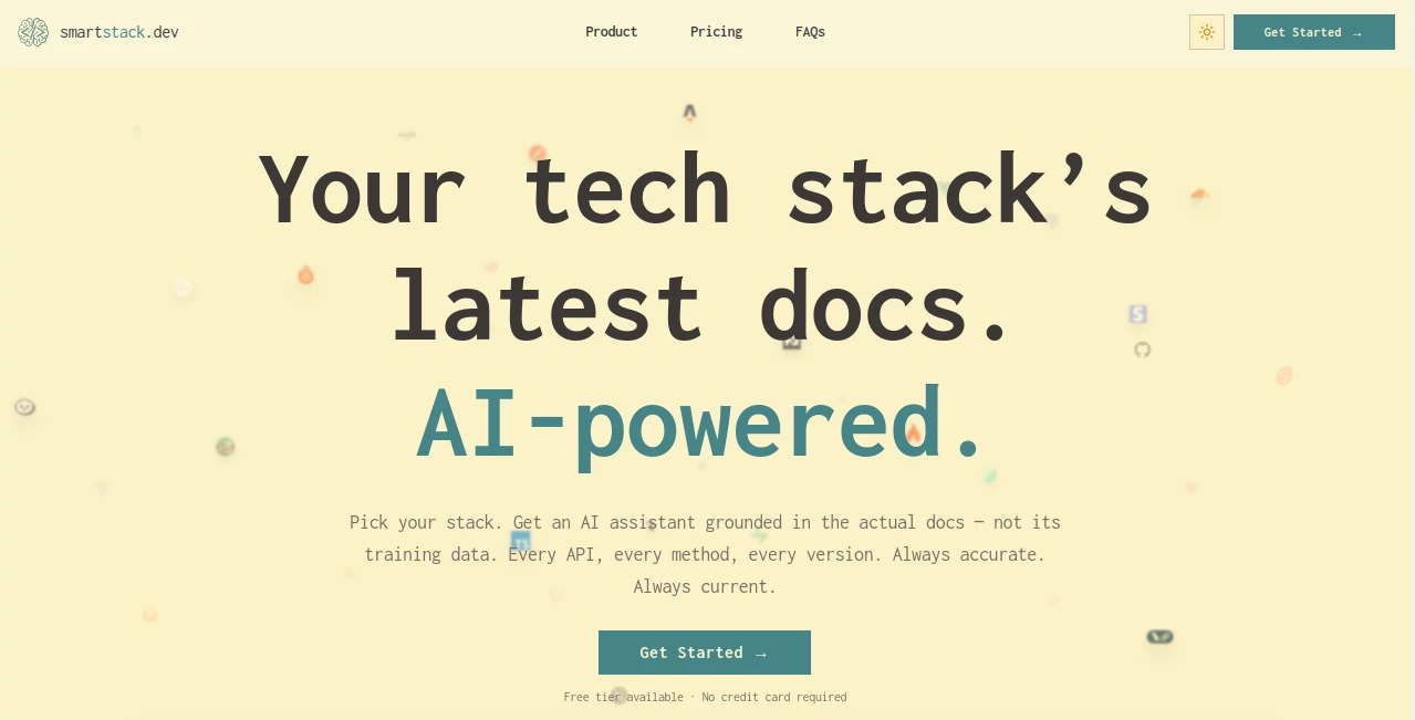 Screenshot of Smart Stack – An AI tool in the ,AI Code Assistant ,AI Developer Docs ,AI Developer Tools ,AI Research Tool  category, showcasing its interface and key features.
