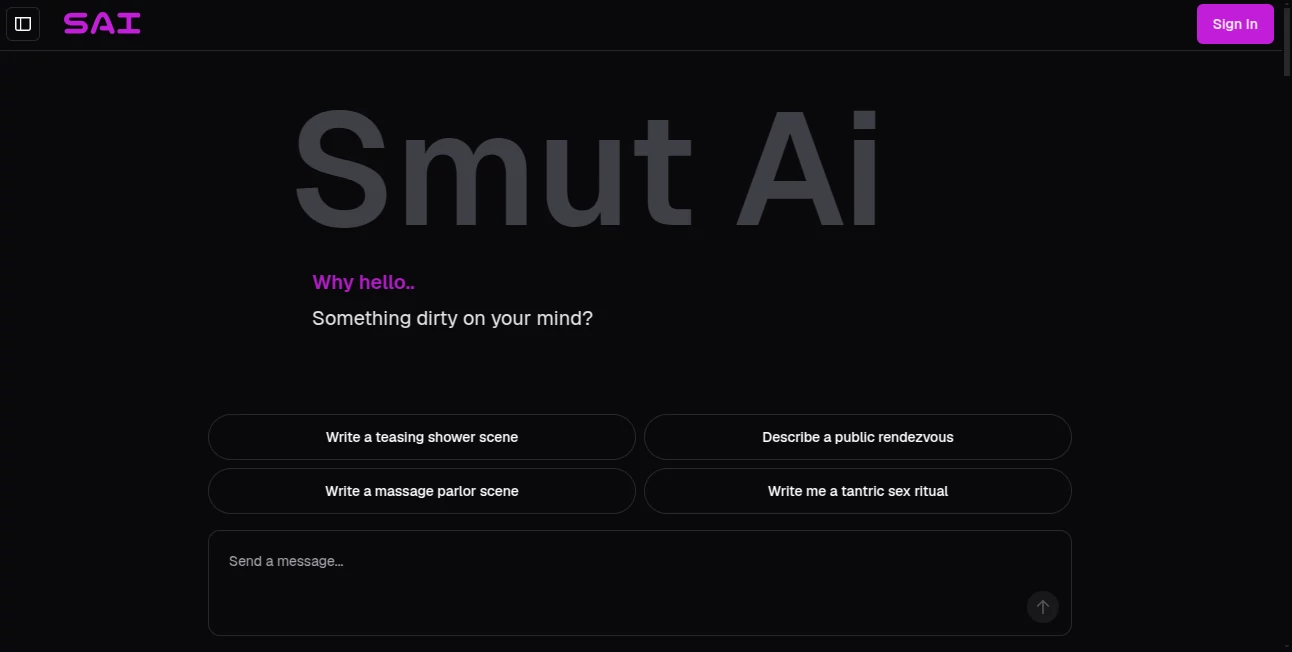Screenshot of Smut Ai Chat – An AI tool in the ,AI Creative Writing ,AI Character ,AI Chatbot  category, showcasing its interface and key features.