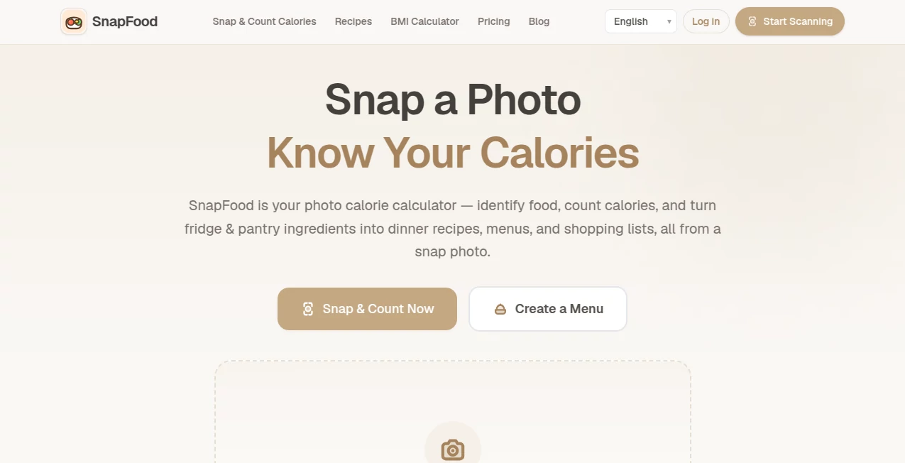 Screenshot of SnapFood – An AI tool in the ,AI Recipe Assistant ,AI Life Assistant ,AI Fitness  category, showcasing its interface and key features.