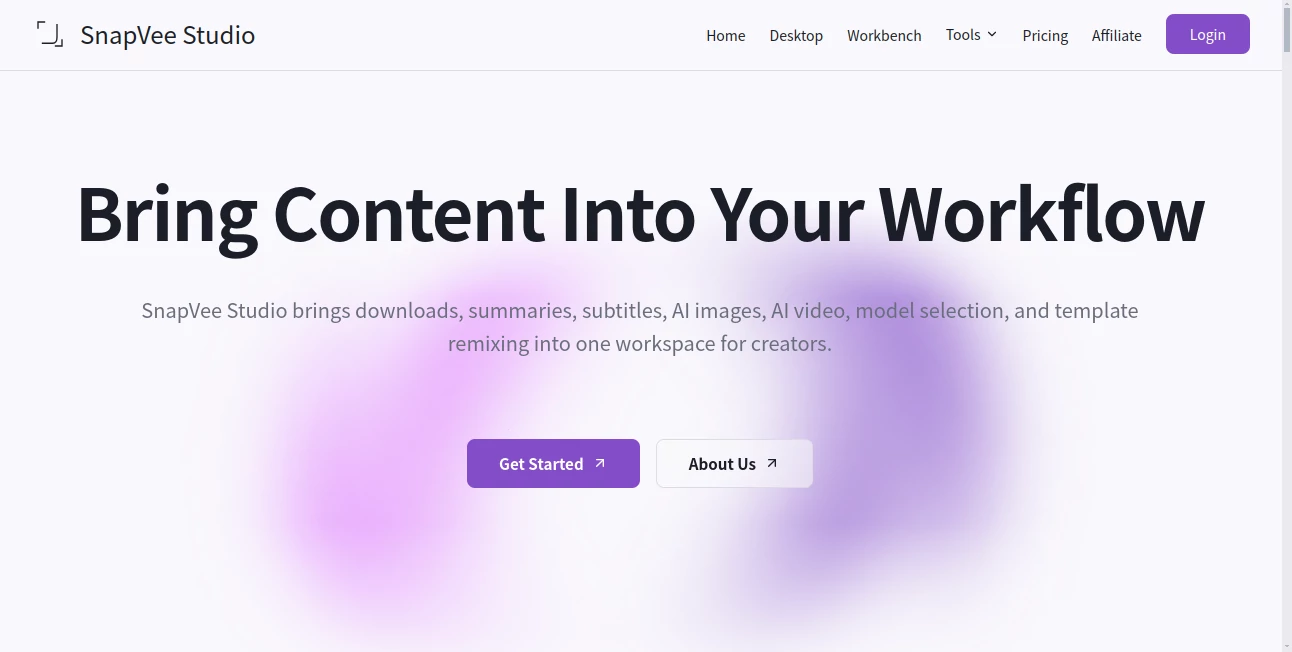 Screenshot of SnapVee Studio – An AI tool in the ,AI Summarizer ,AI Content Generator ,AI Photo & Image Generator ,AI Video Generator  category, showcasing its interface and key features.