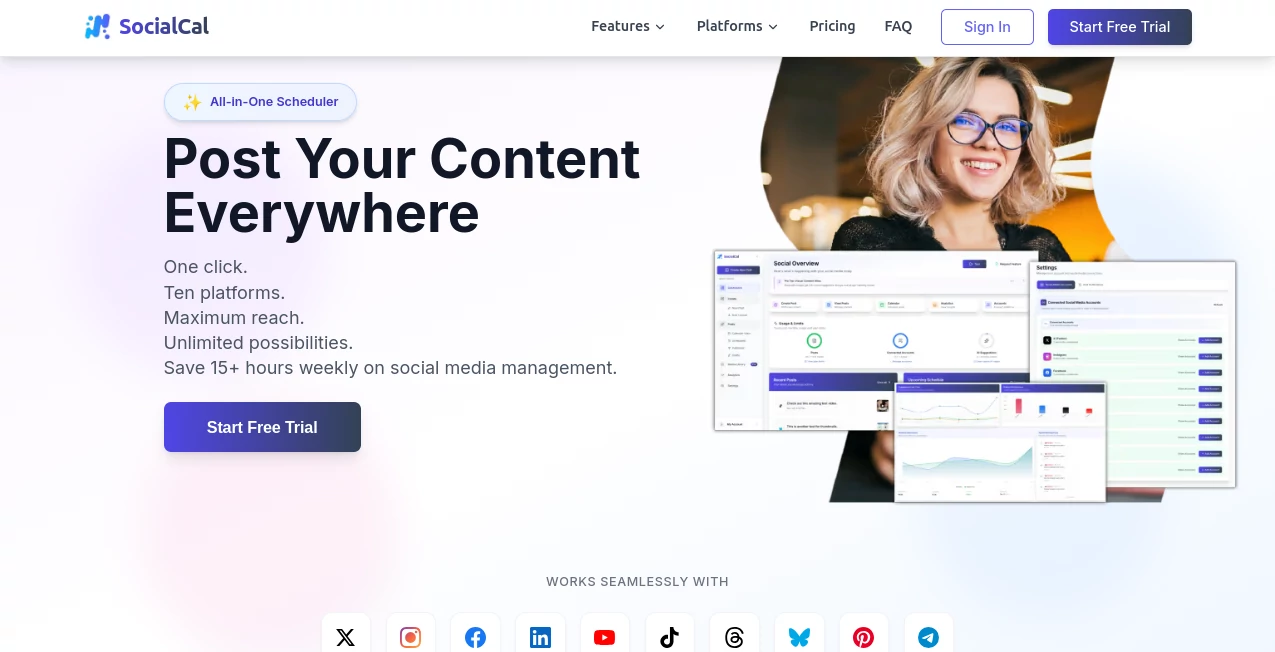 Screenshot of SocialCal – An AI tool in the ,AI Content Generator ,AI Social Media Assistant ,AI Scheduling ,AI Marketing Plan Generator  category, showcasing its interface and key features.