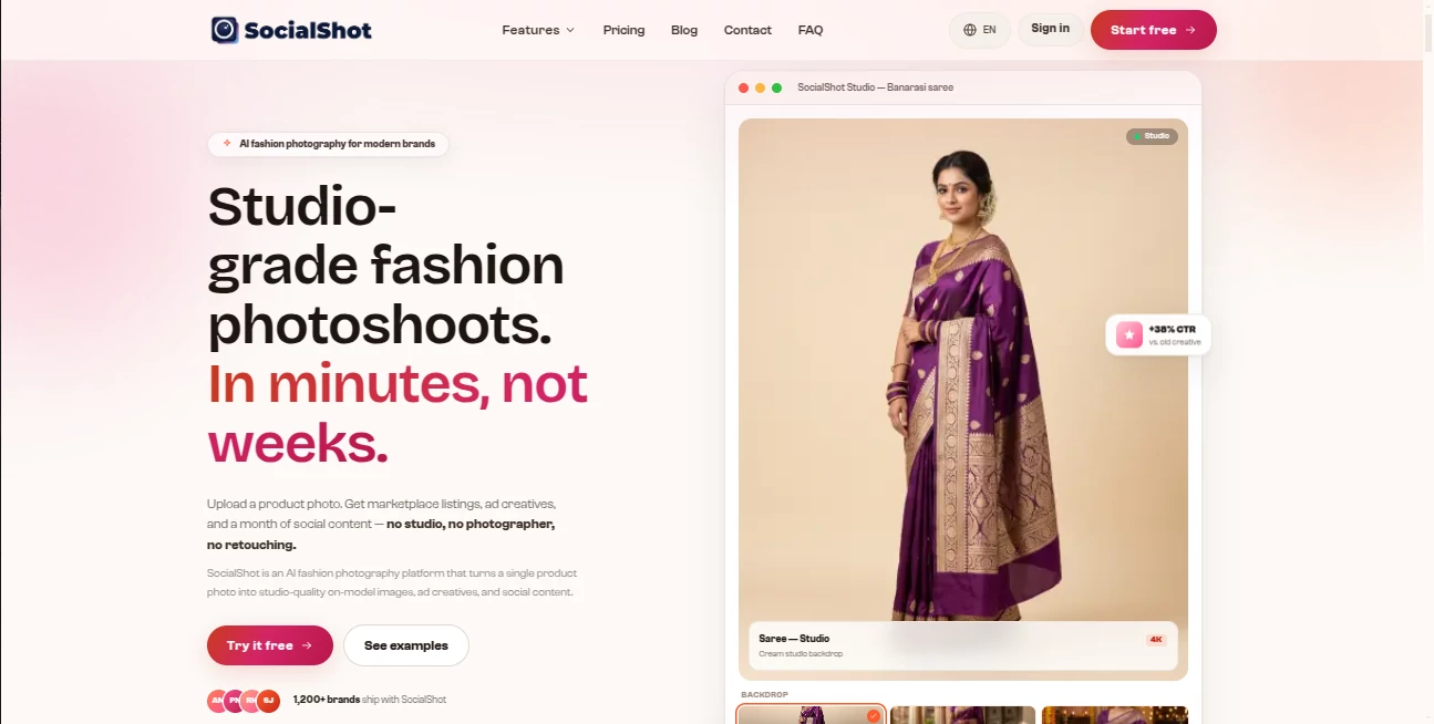 Screenshot of SocialShot – An AI tool in the ,AI Photo & Image Generator ,AI Social Media Assistant ,AI Photography ,AI Advertising Assistant  category, showcasing its interface and key features.