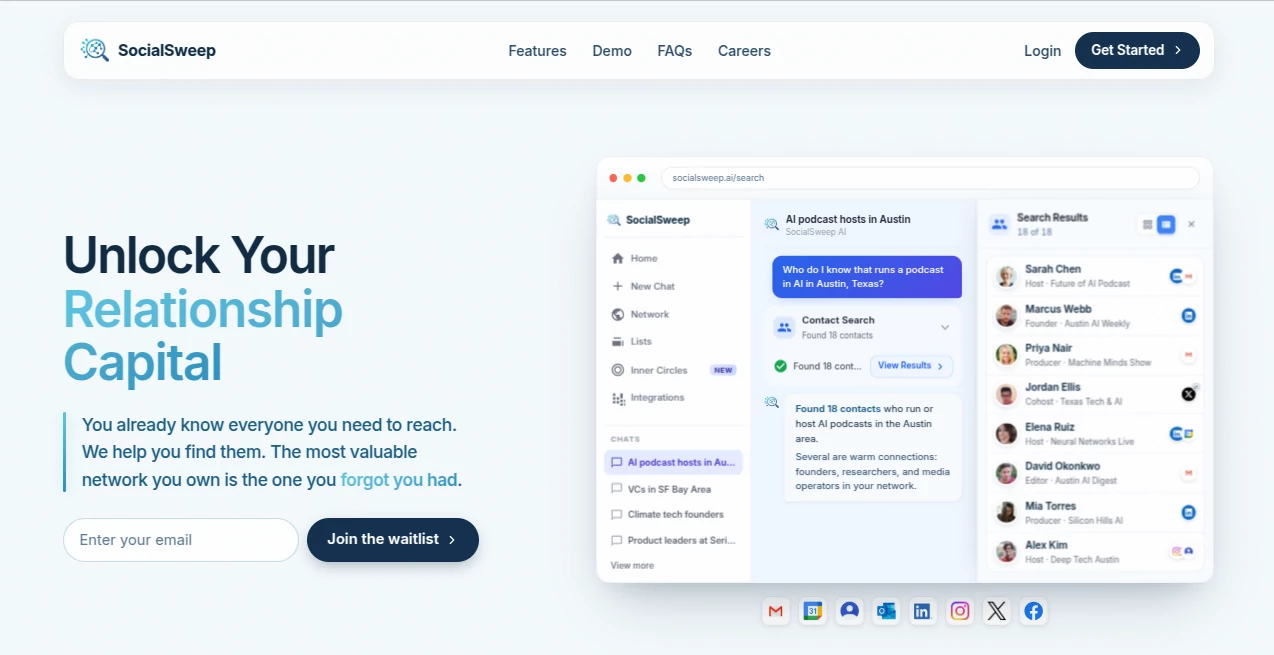 Screenshot of SocialSweep – An AI tool in the ,AI Lead Generation ,AI Productivity Tools ,AI CRM Assistant ,AI Search Engine  category, showcasing its interface and key features.