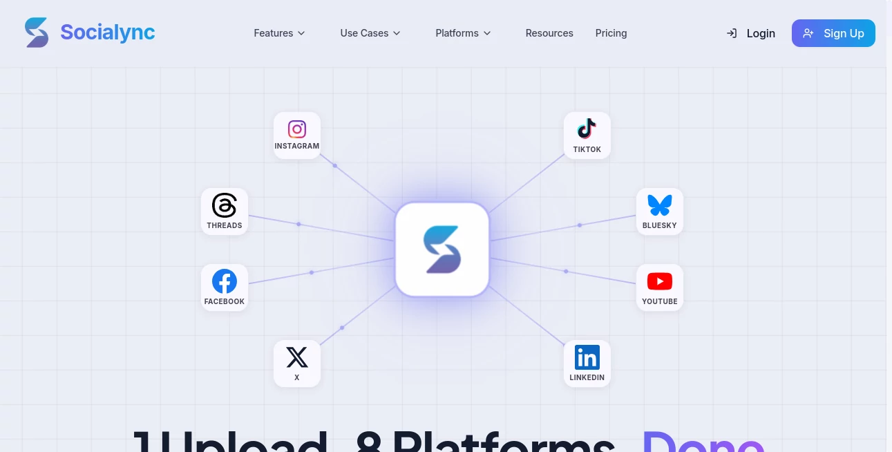 Screenshot of Socialync – An AI tool in the ,AI Content Generator ,AI Social Media Assistant ,Video ,Marketing  category, showcasing its interface and key features.