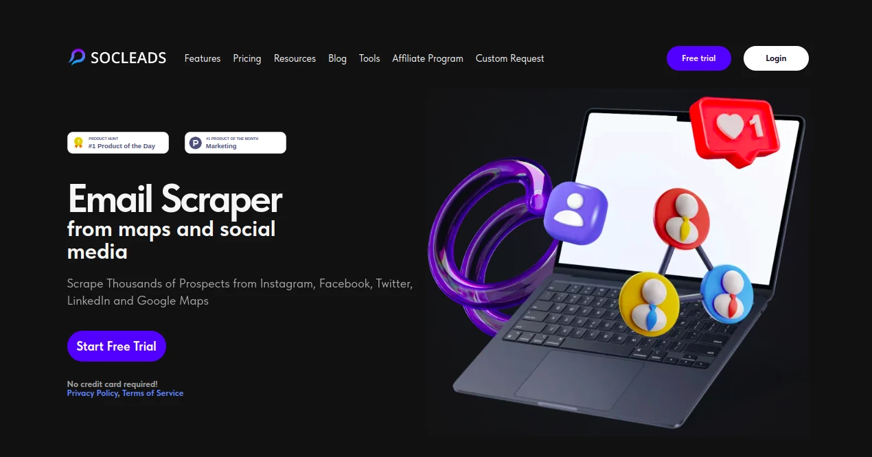 Screenshot of SocLeads – An AI tool in the ,AI Lead Generation ,AI Social Media Assistant ,AI Research Tool ,AI Email Marketing  category, showcasing its interface and key features.