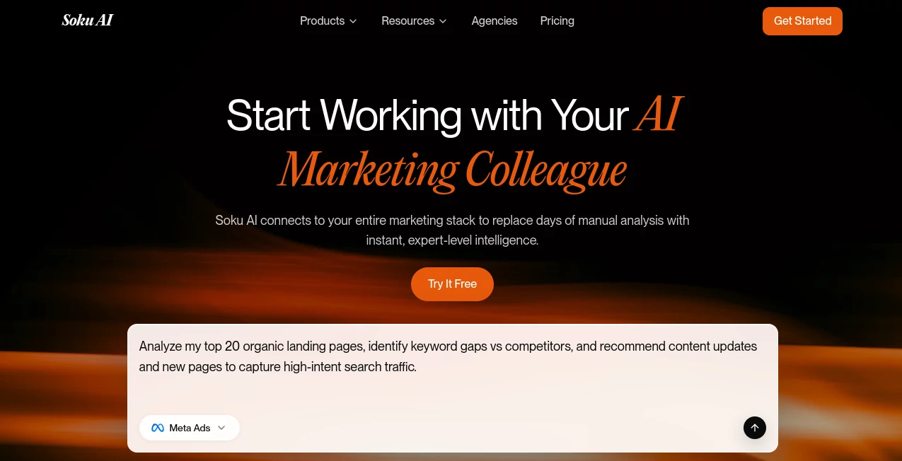 Screenshot of Soku AI – An AI tool in the ,AI SEO Assistant ,AI Ad Generator ,AI Analytics Assistant ,AI Marketing Plan Generator  category, showcasing its interface and key features.