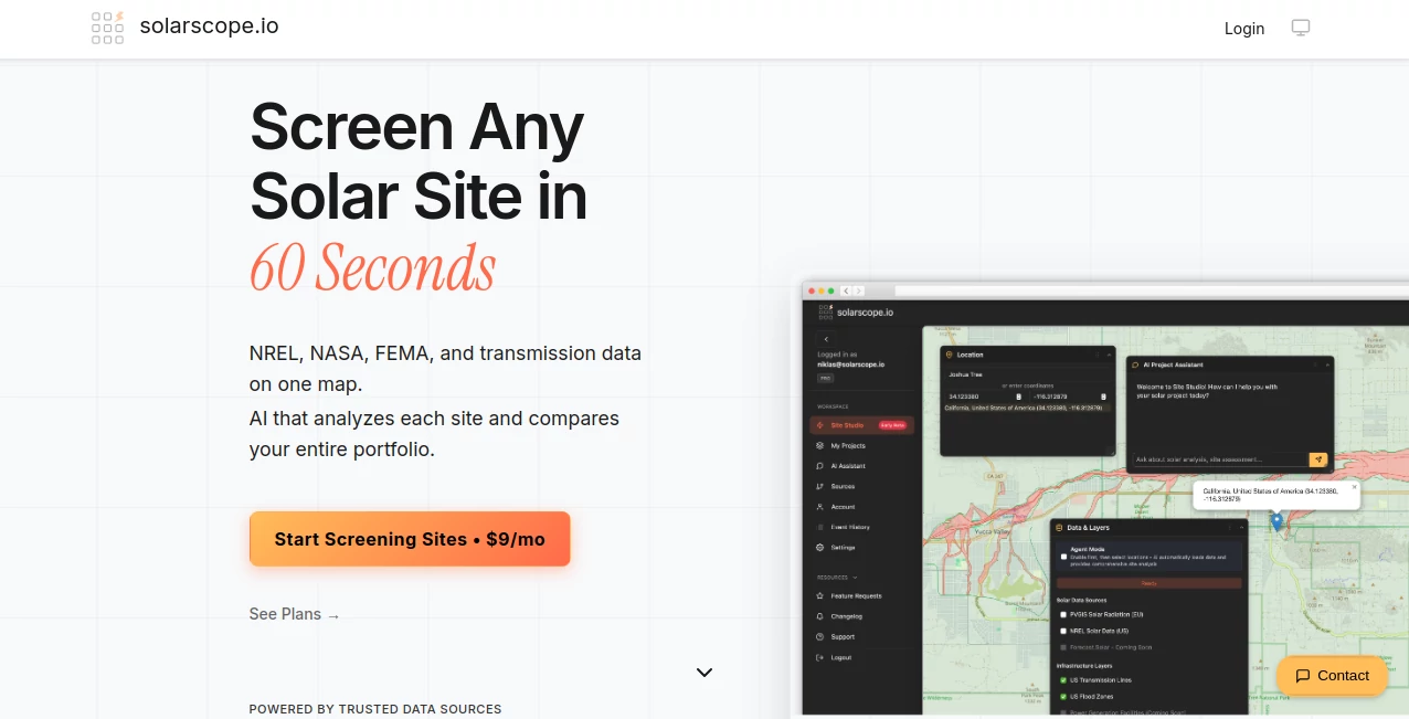 Screenshot of SolarScope – An AI tool in the ,AI Maps Generator ,AI Research Tool ,AI Analytics Assistant ,AI Productivity Tools  category, showcasing its interface and key features.