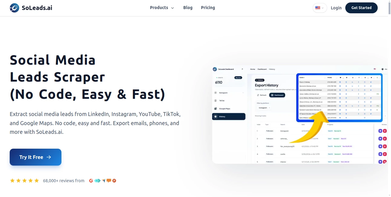 Screenshot of SoLeads.ai – An AI tool in the ,AI Sales Assistant ,AI Social Media Assistant ,AI Digital Marketing Generator ,AI Lead Generation  category, showcasing its interface and key features.