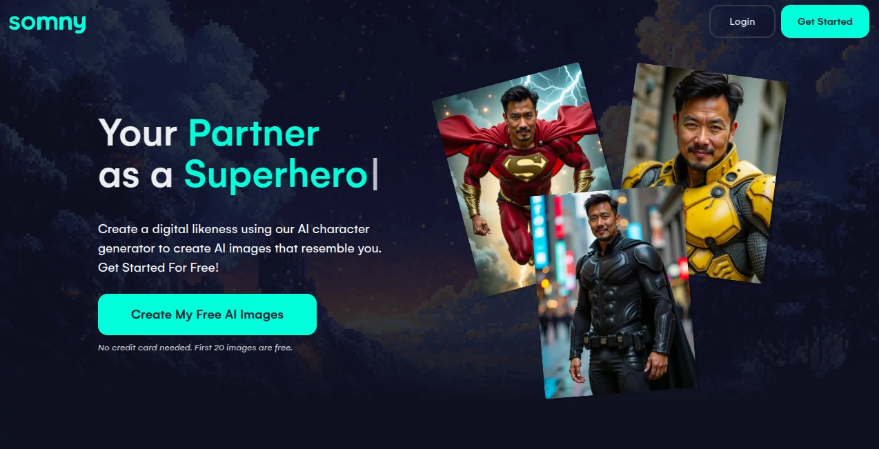 Screenshot of Somny – An AI tool in the ,AI Photo & Image Generator ,AI Avatar Generator ,AI Selfie & Portrait ,AI Art Generator  category, showcasing its interface and key features.