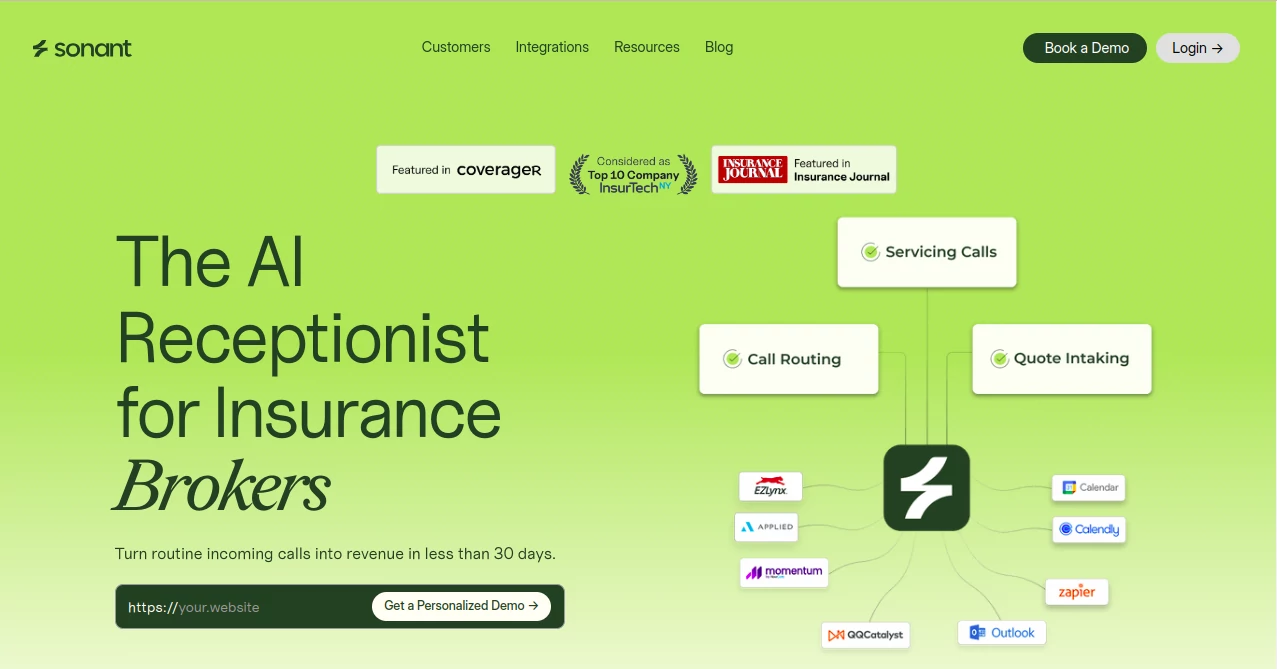 Screenshot of Sonant AI – An AI tool in the ,AI Scheduling ,AI Speech Recognition ,AI Customer Service Assistant ,AI Voice Assistants  category, showcasing its interface and key features.