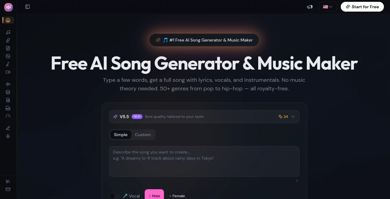 Screenshot of SongAI – An AI tool in the ,AI Music Generator ,AI Voice & Audio Editing ,AI Text to Music ,AI Singing Generator  category, showcasing its interface and key features.