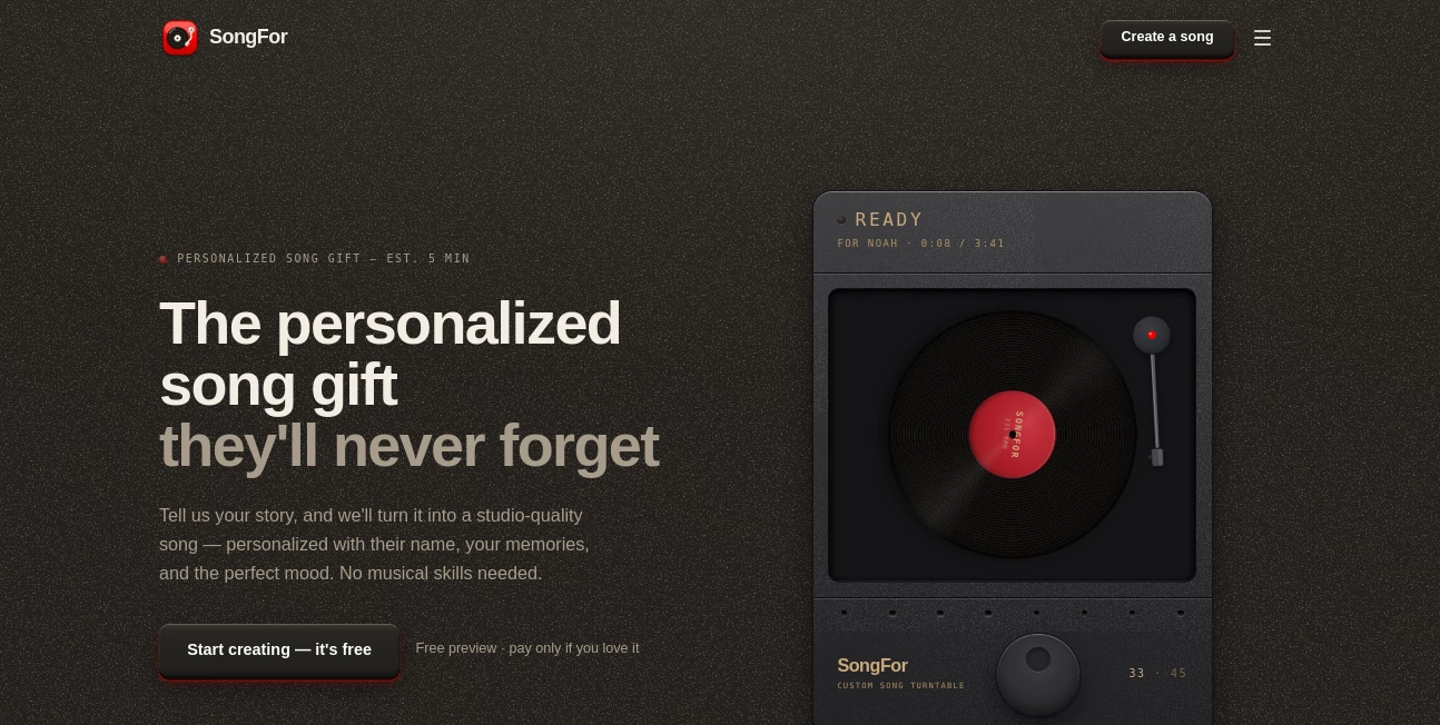 Screenshot of SongFor – An AI tool in the ,AI Music Generator ,AI Voice & Audio Editing ,AI Text to Music ,AI Singing Generator  category, showcasing its interface and key features.
