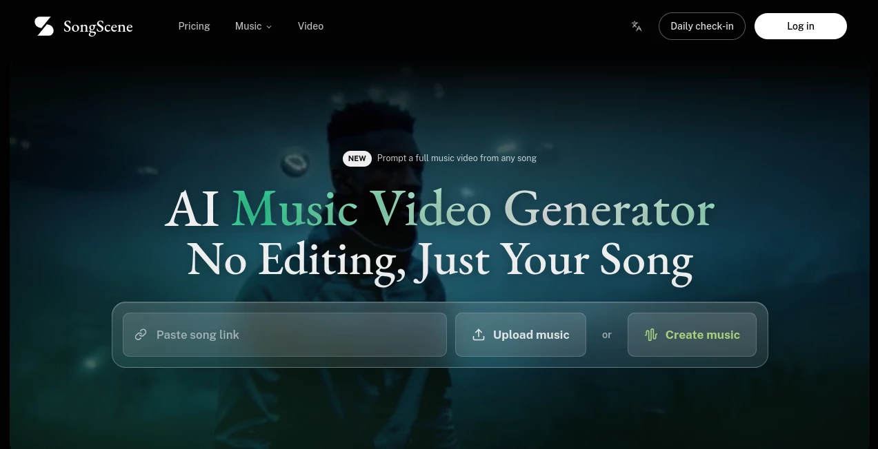 Screenshot of Song Scene – An AI tool in the ,AI Music Generator ,AI Voice & Audio Editing ,AI Text to Music ,AI Singing Generator  category, showcasing its interface and key features.