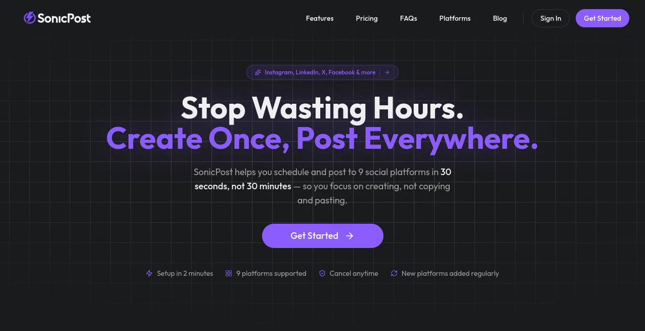 Screenshot of SonicPost – An AI tool in the ,Marketing ,AI Content Generator ,AI Social Media Assistant ,AI Copywriting  category, showcasing its interface and key features.