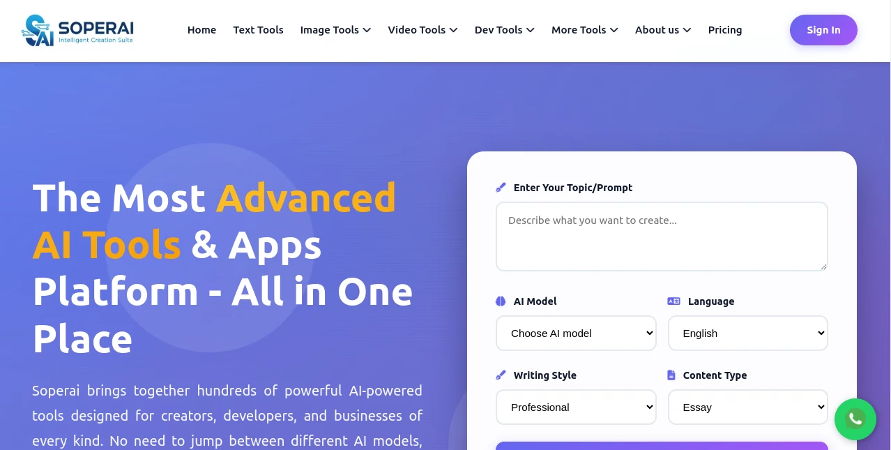 Screenshot of Soperai – An AI tool in the ,AI Tools Directory  category, showcasing its interface and key features.
