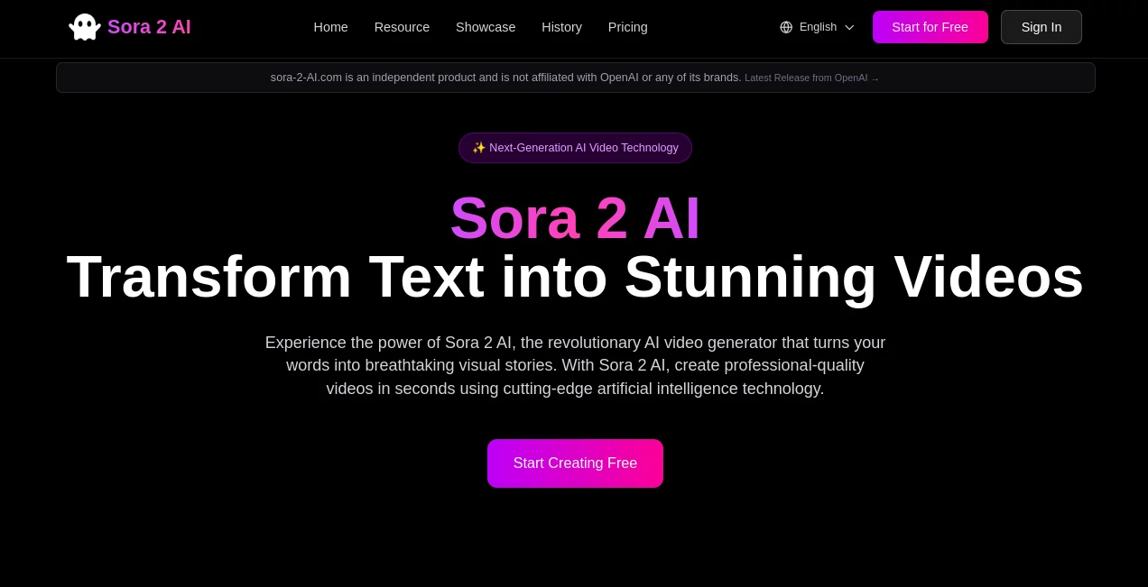 Screenshot of Sora 2 AI – An AI tool in the ,AI Animated Video ,AI Video Generator ,AI Short Clips Generator ,AI Text to Video  category, showcasing its interface and key features.