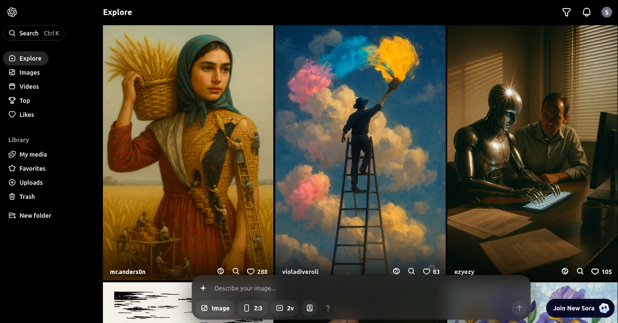 Screenshot of Sora by OpenAI – An AI tool in the ,AI Animated Video ,AI Video Generator ,AI Short Clips Generator ,AI Text to Video  category, showcasing its interface and key features.