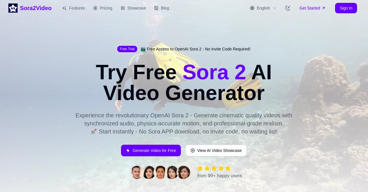 Screenshot of Sora2Video – An AI tool in the ,AI Animated Video ,AI Video Generator ,AI Short Clips Generator ,AI Text to Video  category, showcasing its interface and key features.