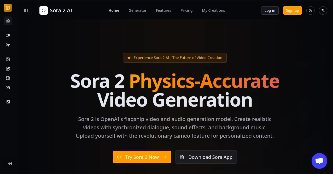 Screenshot of Sora 2 AI – An AI tool in the ,AI Animated Video ,AI Music Video Generator ,AI Video Generator ,AI Text to Video  category, showcasing its interface and key features.