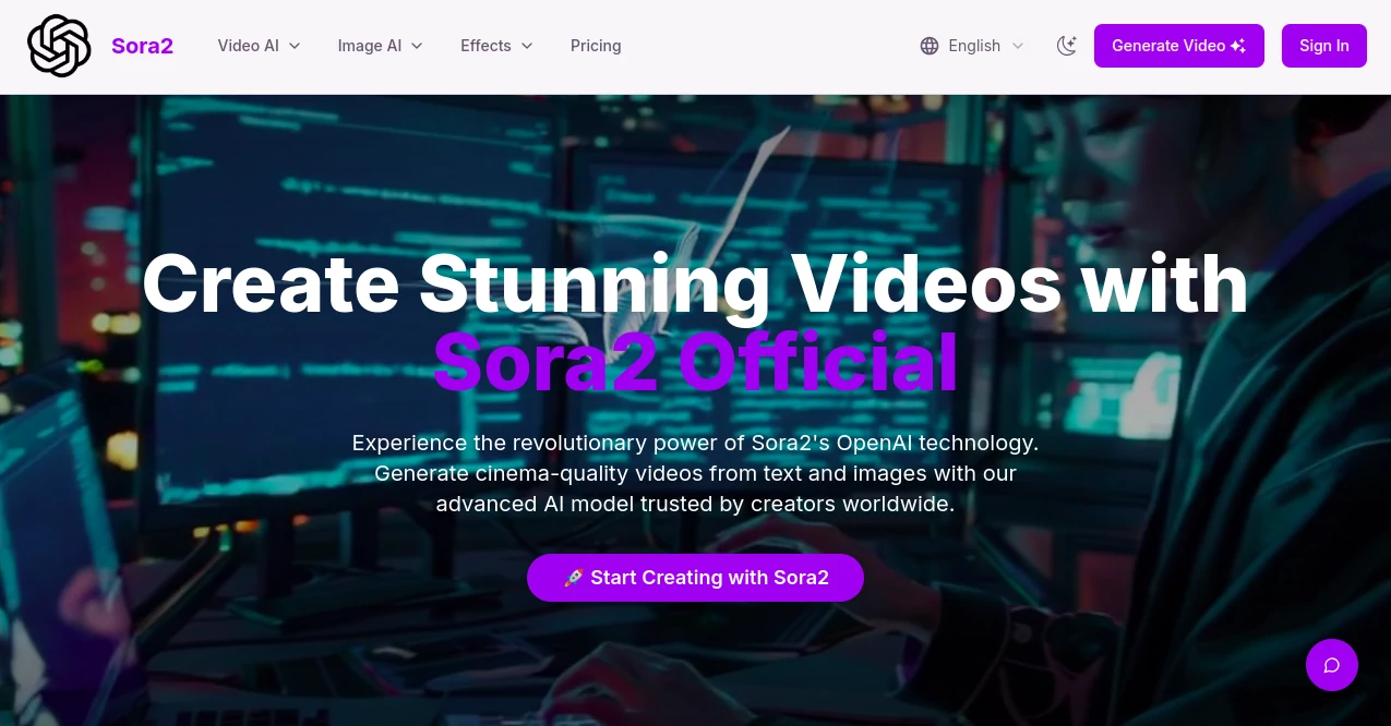 Screenshot of Sora2 – An AI tool in the ,AI Animated Video ,AI Image to Video ,AI Video Generator ,AI Text to Video  category, showcasing its interface and key features.