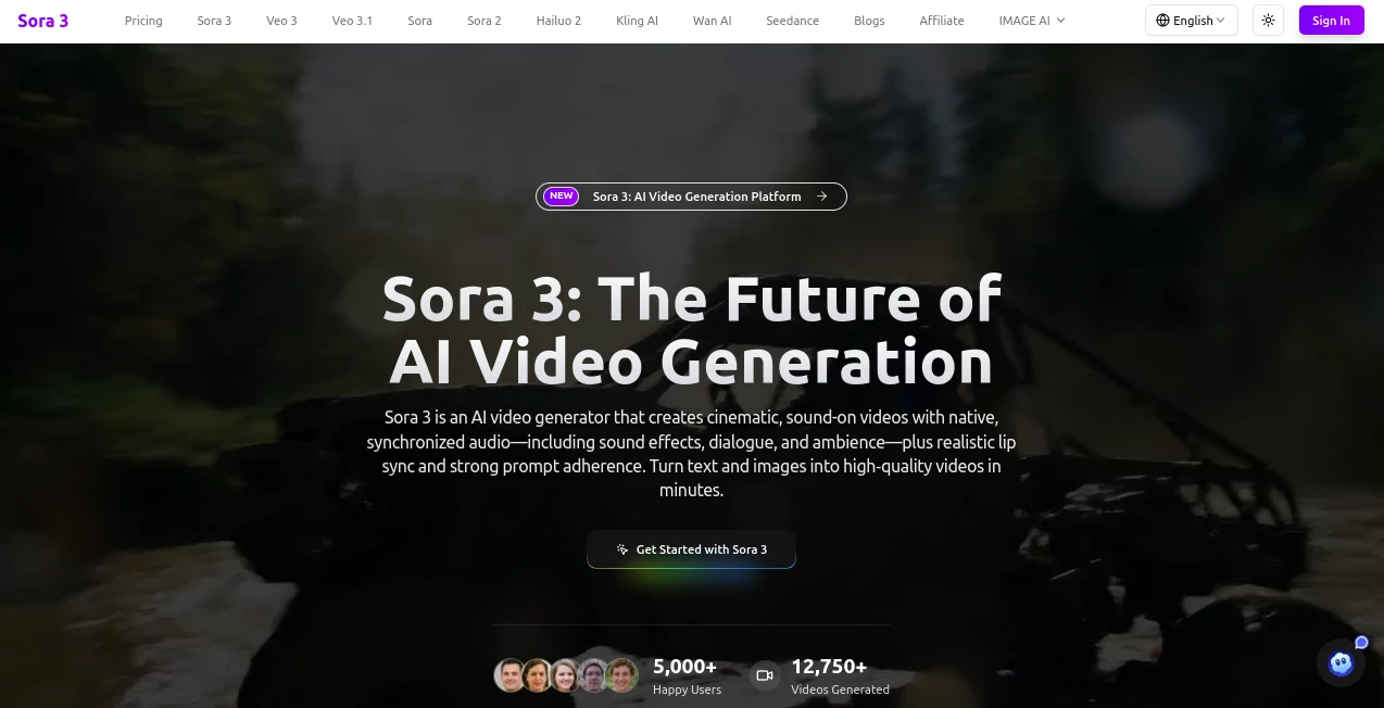 Screenshot of Sora 3 – An AI tool in the ,AI Animated Video ,AI Text to Video ,AI Video Generator ,AI Short Clips Generator  category, showcasing its interface and key features.