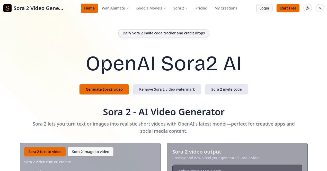 Screenshot of Sora 2 Video Generator – An AI tool in the ,AI Animated Video ,AI Image to Video ,AI Video Generator ,AI Text to Video  category, showcasing its interface and key features.