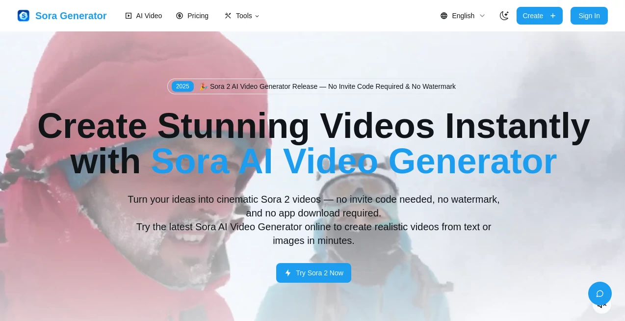 Screenshot of Sora AI Video Generator – An AI tool in the ,AI Animated Video ,AI Image to Video ,AI Text to Video ,AI Video Generator  category, showcasing its interface and key features.