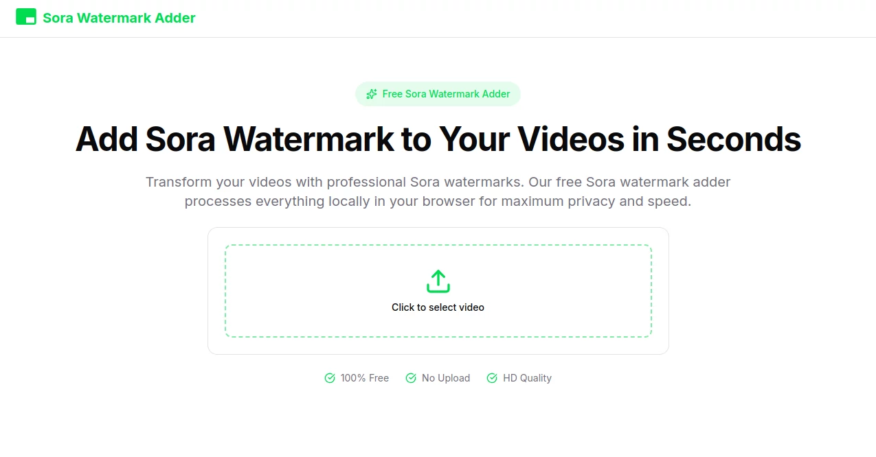 Screenshot of Sora Watermark Adder – An AI tool in the ,AI Video Editor ,AI Files Assistant ,Photo & Image Editor  category, showcasing its interface and key features.
