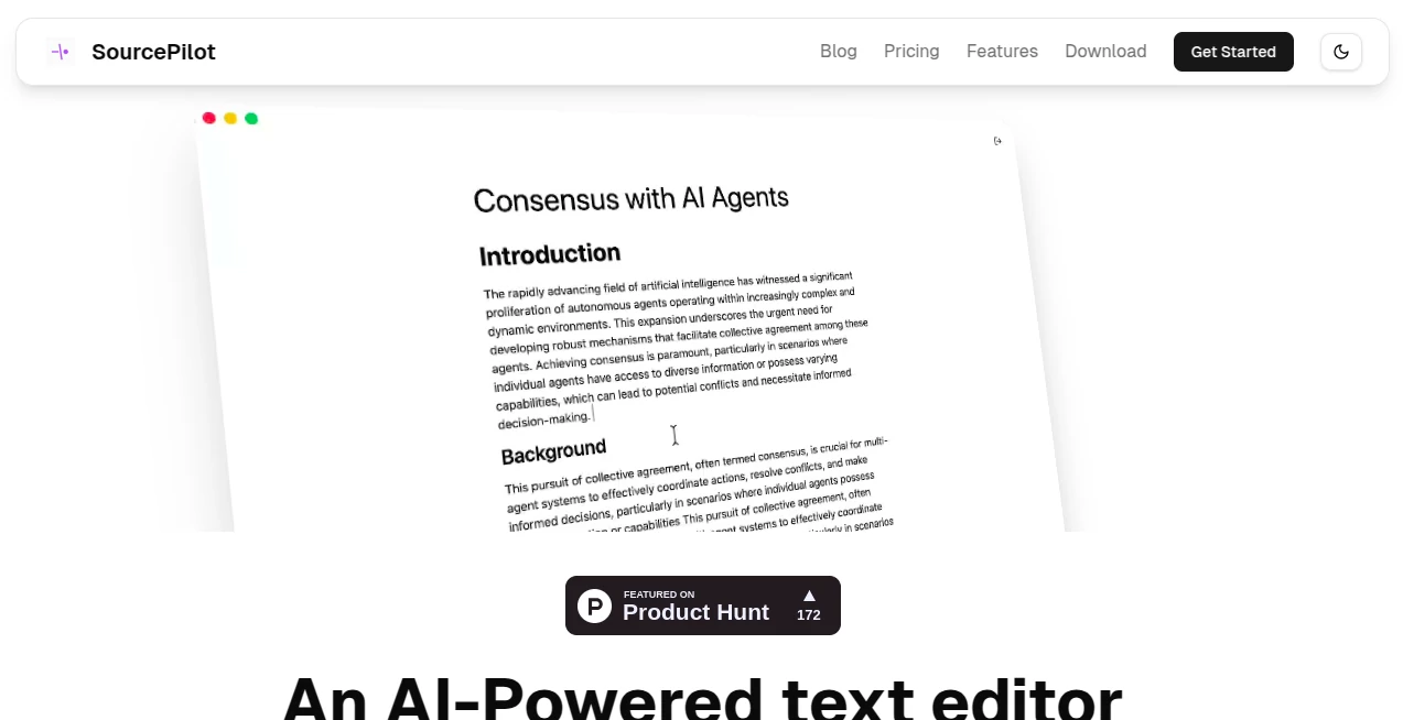 Screenshot of SourcePilot – An AI tool in the ,AI Creative Writing ,AI Grammar Checker ,AI Rewriter ,AI Writing Assistants  category, showcasing its interface and key features.