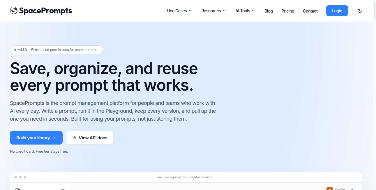 Screenshot of SpacePrompts – An AI tool in the ,Prompt ,Other  category, showcasing its interface and key features.