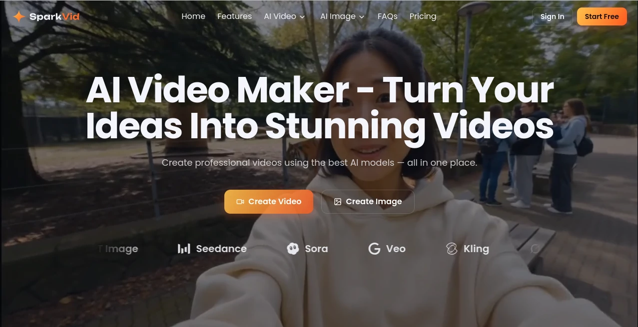 Screenshot of SparkVid – An AI tool in the ,AI Video to Video ,AI Image to Video ,AI Video Generator ,AI Video Editor  category, showcasing its interface and key features.