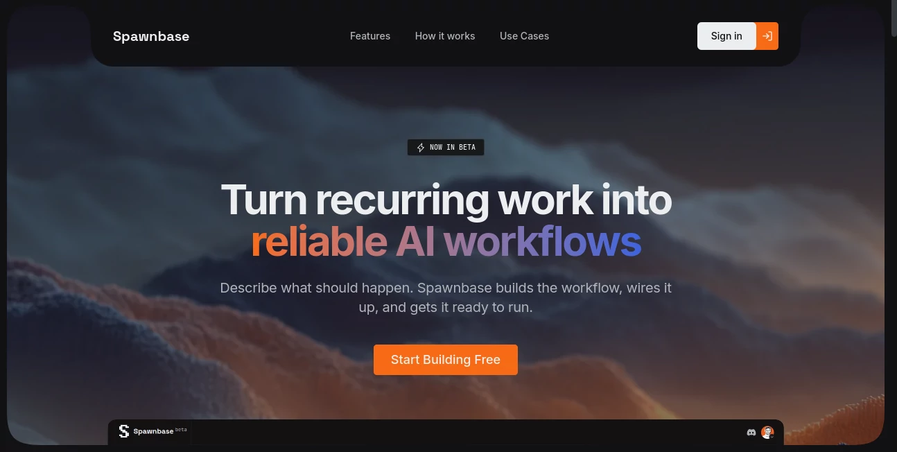 Screenshot of Spawnbase – An AI tool in the ,AI Developer Tools ,AI Productivity Tools ,AI Team Collaboration ,AI Workflow Management  category, showcasing its interface and key features.