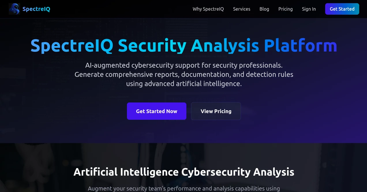 Screenshot of SpectreIQ – An AI tool in the ,AI Research Tool ,AI Analytics Assistant ,AI Monitor & Report Builder  category, showcasing its interface and key features.