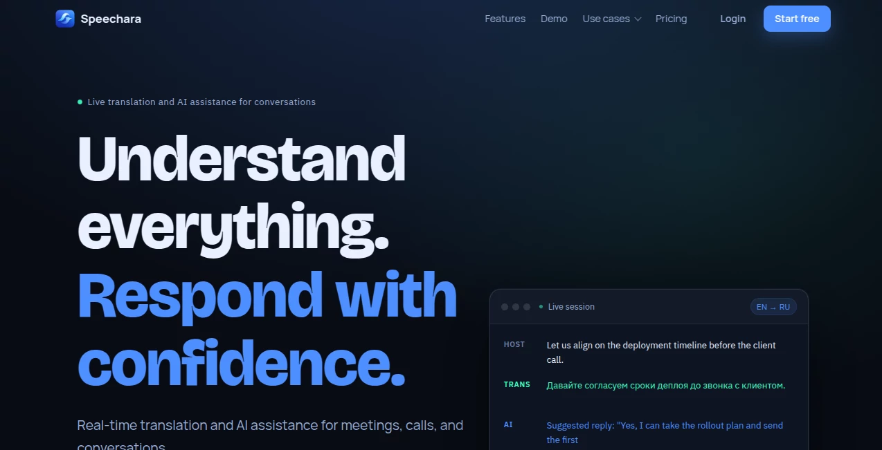 Screenshot of Speechara – An AI tool in the ,AI Speech Recognition ,AI Voice Assistants ,AI Productivity Tools ,AI Meeting Assistant  category, showcasing its interface and key features.
