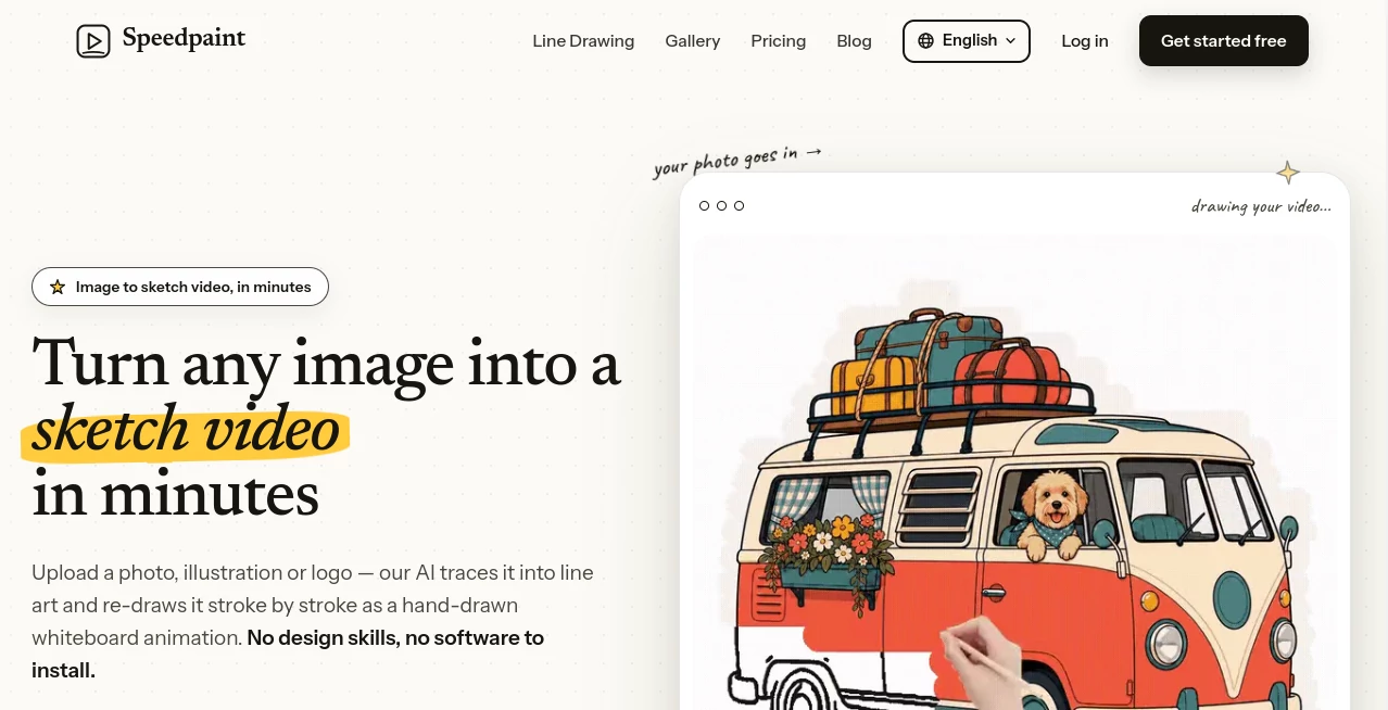 Screenshot of Speedpaint – An AI tool in the ,AI Animated Video ,AI Image to Video ,AI Video Generator  category, showcasing its interface and key features.