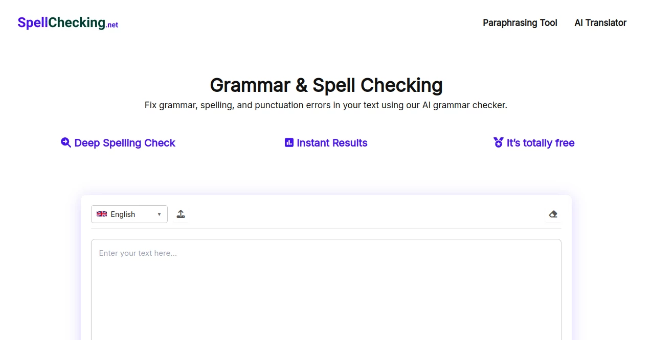 Screenshot of Spell Checking – An AI tool in the ,AI Grammar Checker  category, showcasing its interface and key features.