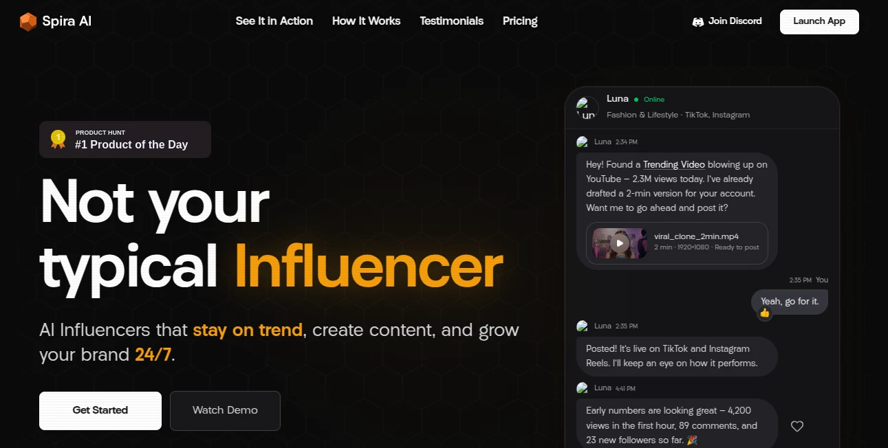 Screenshot of Spira AI – An AI tool in the ,AI Image to Video ,AI Video Generator ,AI Social Media Assistant ,AI Digital Marketing Generator  category, showcasing its interface and key features.
