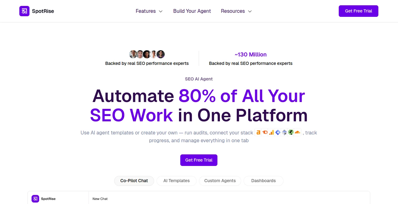 Screenshot of SpotRise AI – An AI tool in the ,AI Research Tool ,AI SEO Assistant ,AI Marketing Plan Generator ,AI Workflow Management  category, showcasing its interface and key features.